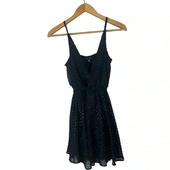 Black Low Back Polka Dot Spaghetti Strap V Neck Micro Mini Evening Size 7 - Picture 4 of 8